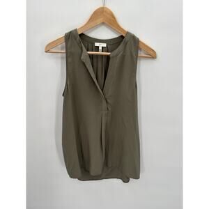 JOIE Olive Split Neck 100% Silk Sleeveless Top Blouse // S